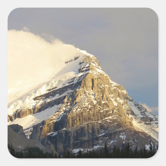 Clouds Roll off Snowy Mountain in Canada Vierkante Sticker (Voorkant)