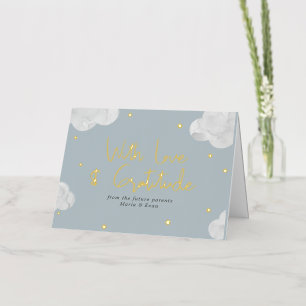 Clouds Stars Blue Grey Boy Baby shower Bedankt Folie Wenskaart