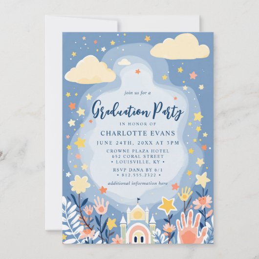 Clouds Stars Castle Kindergarten Afstuderen Foto Kaart (Voorkant)