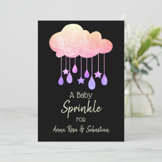 ** Clouds Stars Rain Drops Sprinkle Invitation Kaart (Staand voorkant)