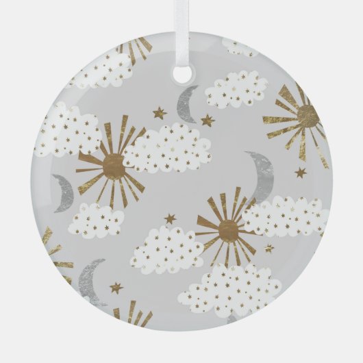 Clouds, sun, and moon, minimalistic pattern. glas ornament (Voorkant)