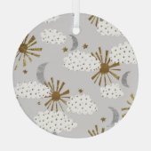 Clouds, sun, and moon, minimalistic pattern. glas ornament (Achterkant)
