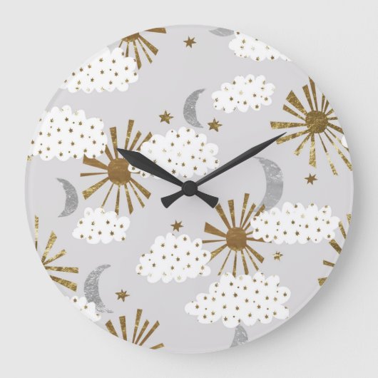 Clouds, sun, and moon, minimalistic pattern. grote klok (Voorkant)