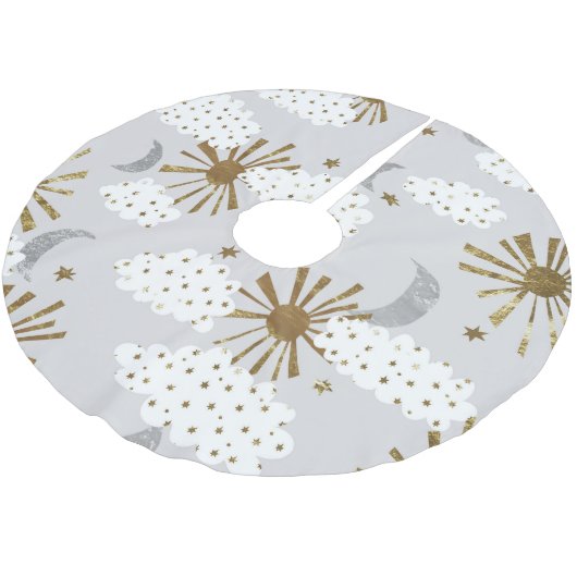 Clouds, sun, and moon, minimalistic pattern. kerstboom rok (Gekanteld)