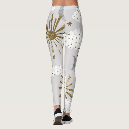 Clouds, sun, and moon, minimalistic pattern. leggings (Achterkant)