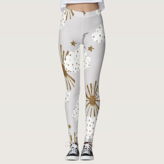 Clouds, sun, and moon, minimalistic pattern. leggings (Voorkant)