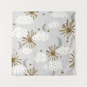 Clouds, sun, and moon, minimalistic pattern. wandkleed (Voorkant)