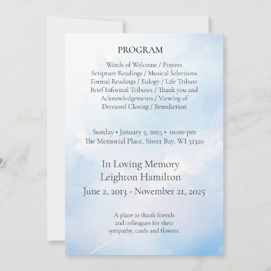 Clouds Uitvaart Viering van Life Programma (Achterkant)