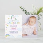 Clouds Unicorn Verjaardag Uitnodigingen met foto (Staand voorkant)