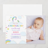 Clouds Unicorn Verjaardag Uitnodigingen met foto (Voorkant / Achterkant)