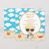Cloudy Beach Boy in the Sand Birthday Invitation Kaart (Voorkant / Achterkant)