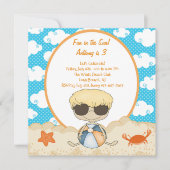 Cloudy Beach Boy in the Sand Birthday Invitation Kaart (Voorkant)