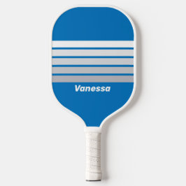 Cloudy Blue Sky Across Striping with Name Pickleball Paddle
