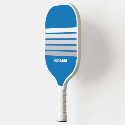 Cloudy Blue Sky Across Striping with Name Pickleball Paddle (Links)