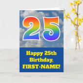 Cloudy Blue Sky, Rainbow Pattern "25" Birthday # Kaart (Gele Bloem)