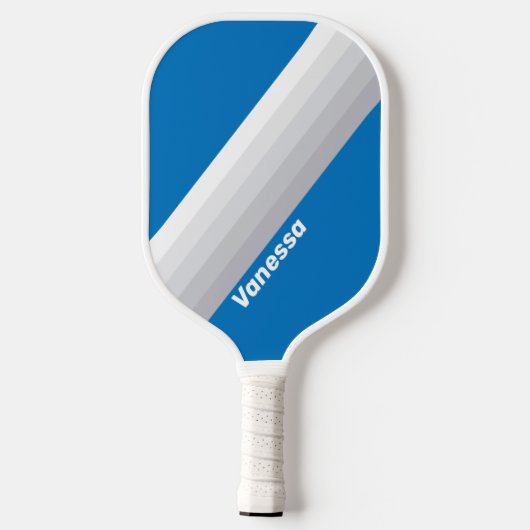 Cloudy Blue Sky Stripes with Name Pickleball Paddle (Achterkant)