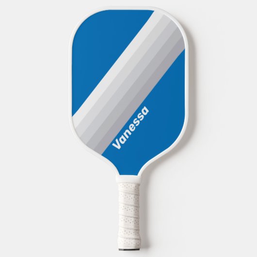 Cloudy Blue Sky Stripes with Name Pickleball Paddle (Voorkant)