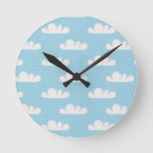 Cloudy Clouds Blue Dotty Sky Ronde Klok (Voorkant)