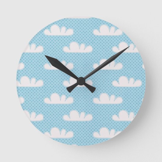 Cloudy Clouds Blue Dotty Sky Ronde Klok (Voorkant)