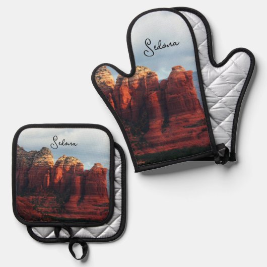 Cloudy Coffee Pot Rock in Sedona Arizona Ovenwant & Pannenlap Set (Voorkant / Achterkant)