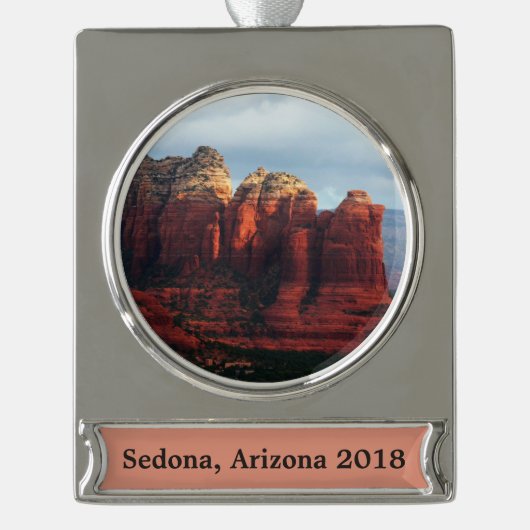 Cloudy Coffee Pot Rock in Sedona Arizona Verzilverd Banner Ornament (Voorkant)
