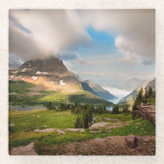 Cloudy Mountains | Alpenmeer Glazen Onderzetter (Voorkant)
