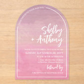 Cloudy Pastel Paarse Violet Arch Lijst bruiloft Acryl Uitnodigingen (Voorkant)