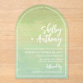 Cloudy Seafoam Green Arch Lijst Wedding Acryl Uitnodigingen (Voorkant)