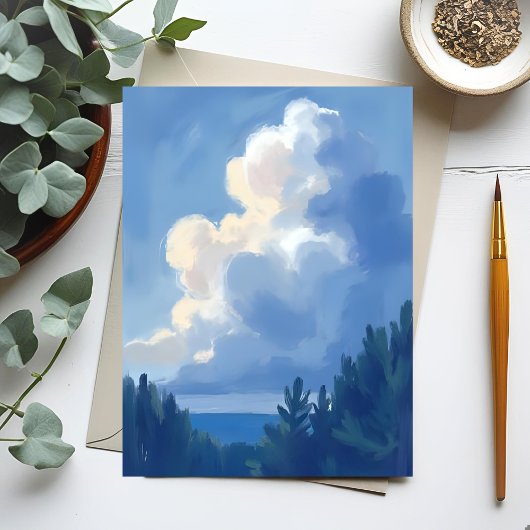 Cloudy Skies | Blue Forest Watercolor Painting Briefkaart