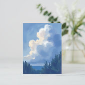 Cloudy Skies | Blue Forest Watercolor Painting Briefkaart (Staand voorkant)