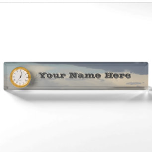 Cloudy Sky Name Desk Bord met klok Naambordje