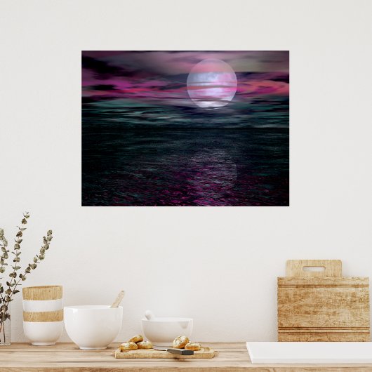 Cloudy Sky Ocean Moon Rise Poster (Keuken)