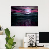 Cloudy Sky Ocean Moon Rise Poster (Thuiskantoor)