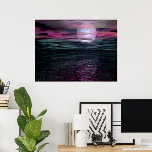 Cloudy Sky Ocean Moon Rise Poster (Thuiskantoor)