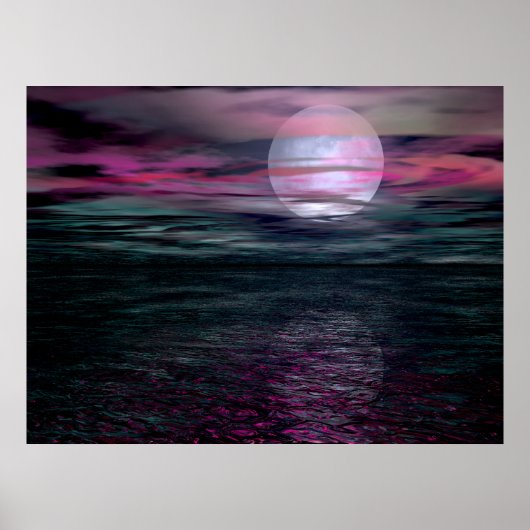 Cloudy Sky Ocean Moon Rise Poster (Voorkant)