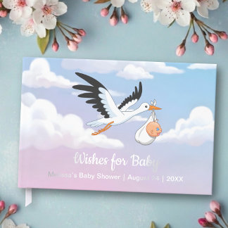 Cloudy Sky Stork Baby Shower Foil Gastenboek