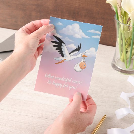 Cloudy Sky Stork Baby Shower Insert Vellum Uitnodigingen (Draagbaar)