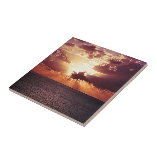 Cloudy Sunset Over Zee Horizon Tegeltje (Zijkant)