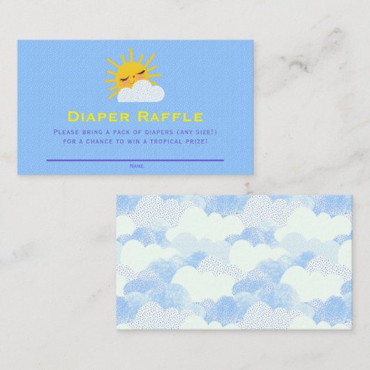 Cloudy Sunshine Baby shower Diaper Raffle Ticket Informatiekaartje (Voorkant / Achterkant)