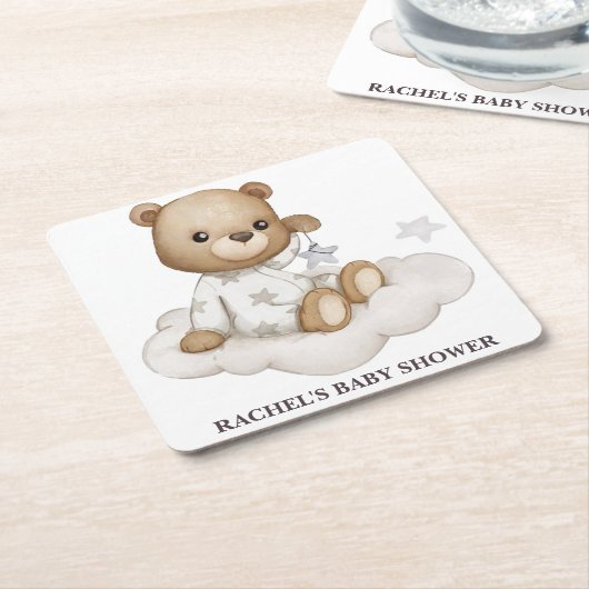 Cloudy Teddy Bear Baby shower Onderzetter (Schuin)