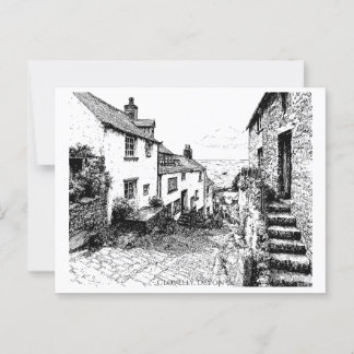 Clovelly Village Sketch, Devon Verenigd Koninkrijk Briefkaart