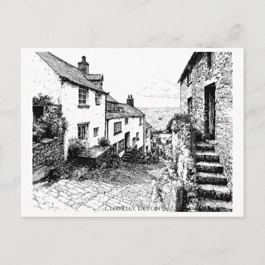 Clovelly Village Sketch, Devon Verenigd Koninkrijk Briefkaart (Voorkant)
