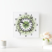 Clover and Vines Green, Black and White Irish Vierkante Klok (Huis)