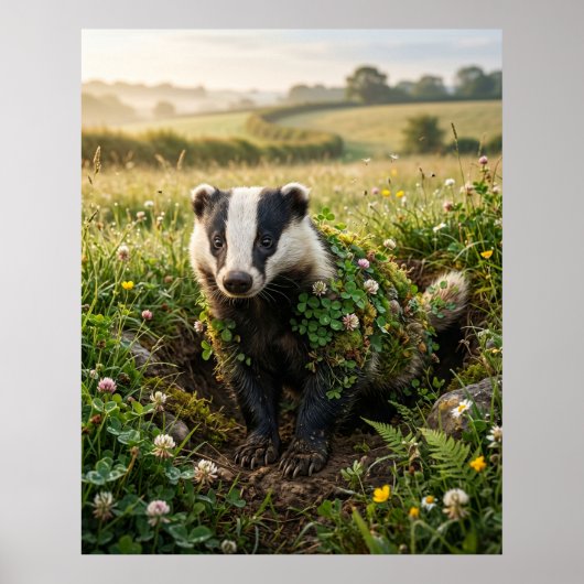 Clover Badger Meadow Luck Poster (Voorkant)