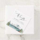 CLOVER Boho Rustic Mountain Lake Wedding Bedankjes Labels (In situ)