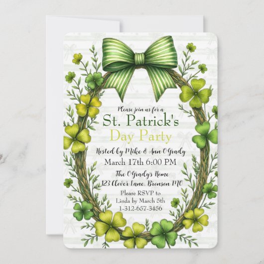 Clover & Bow St. Patrick's Day Feest Design Kaart (Voorkant)