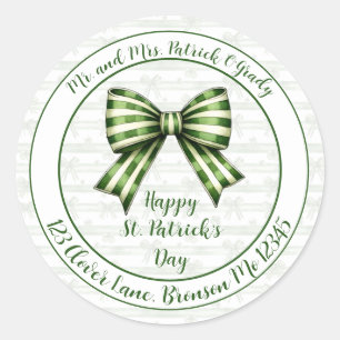 Clover & Bow St. Patrick's Day retouradres Ronde Sticker