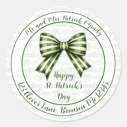 Clover & Bow St. Patrick's Day retouradres Ronde Sticker (Voorkant)