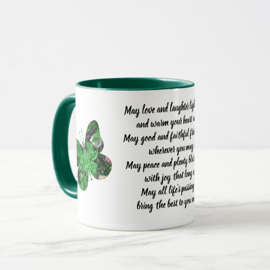 Clover Butterfly Irish Blessing Mok (Voorkant links)