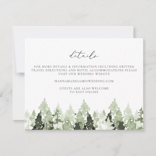 CLOVER Earthy Green Pine Tree Wedding — Kaart (Voorkant)
